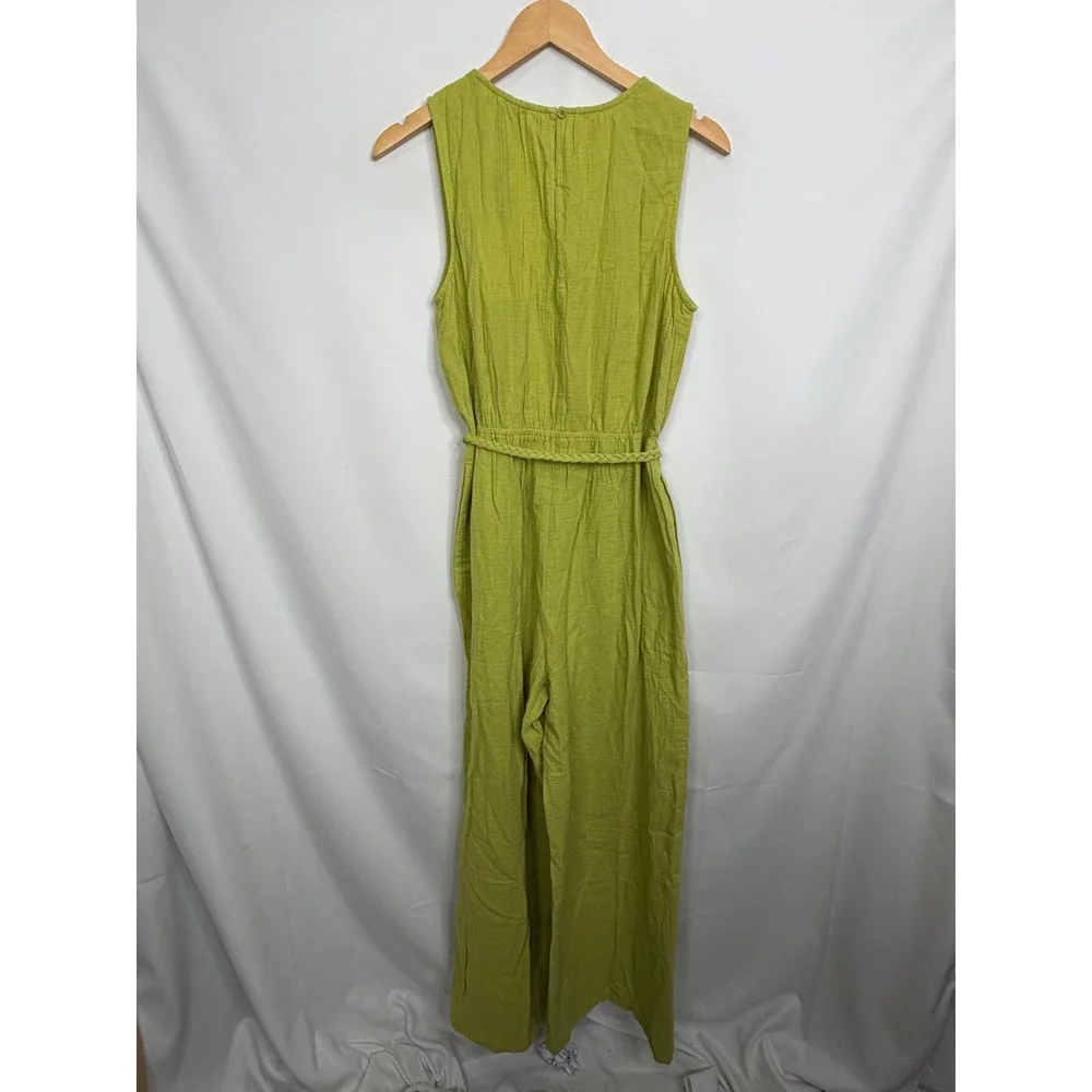 41 Hawthorn Sleeveless Gauze Jumpsuit Light Green V-Neck Braided Belt Size M NWT
